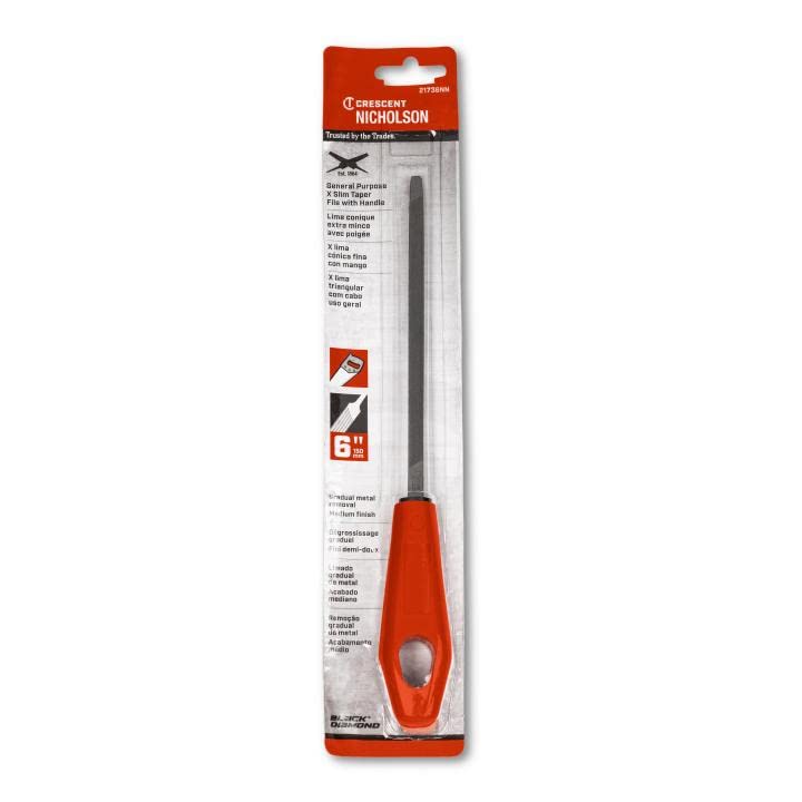 Nicholson 6" Triangle Single Cut Extra Slim Taper File with Red Handle - 21736NN - Image 2